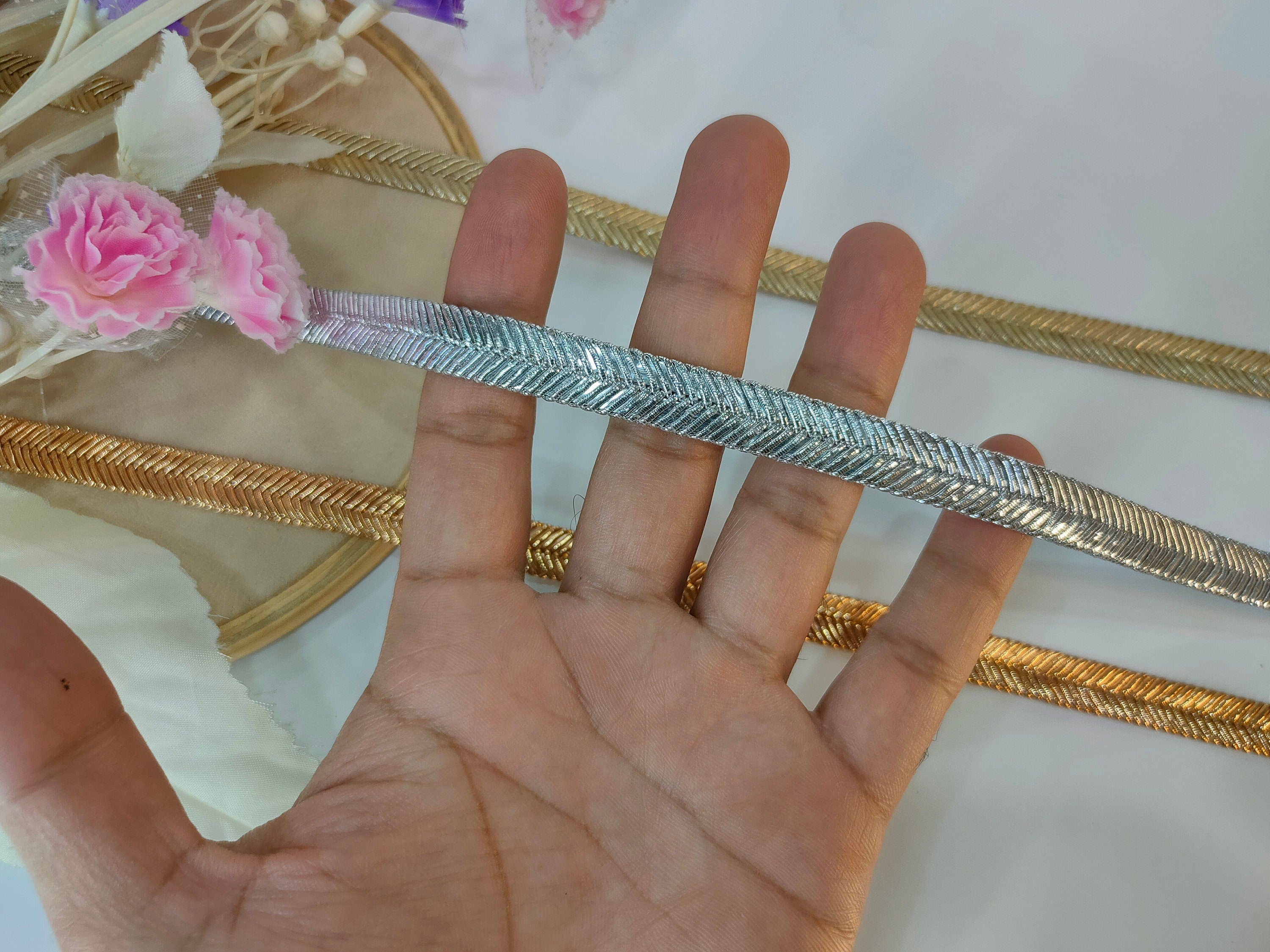 Metallic Ribbon Lace Trim: Gold, Copper, Silver, Indian Sewing Border
