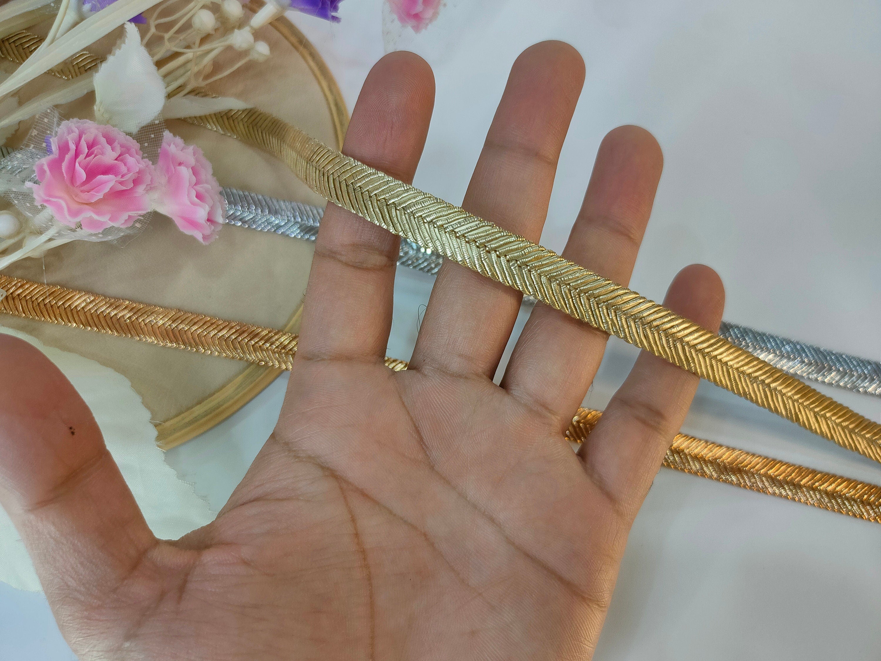 Metallic Ribbon Lace Trim: Gold, Copper, Silver, Indian Sewing Border