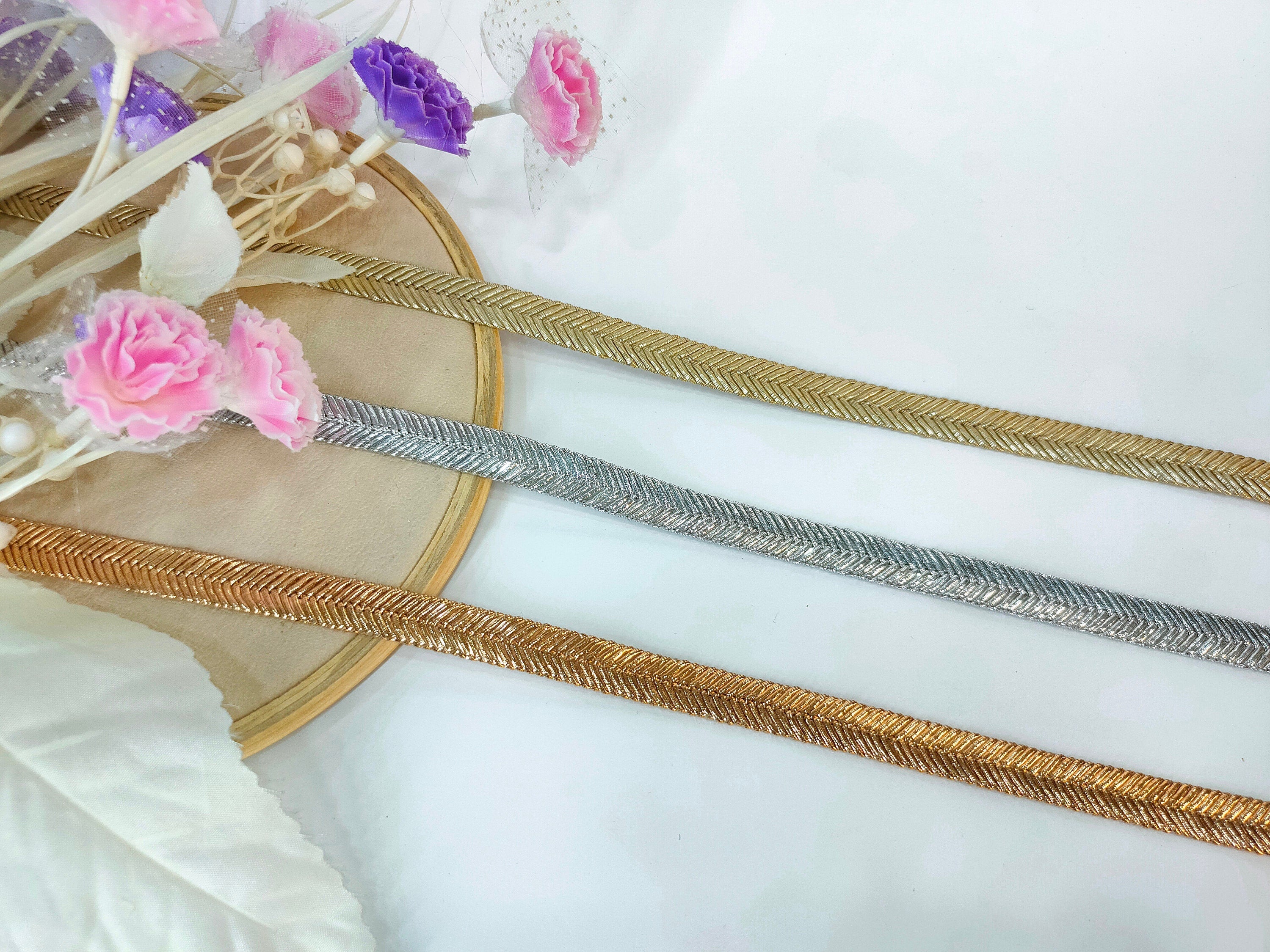 Metallic Ribbon Lace Trim: Gold, Copper, Silver, Indian Sewing Border