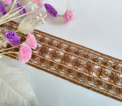 Antique Brown Zardozi Cutwork Indian Embroidered Trim - 1 Yard