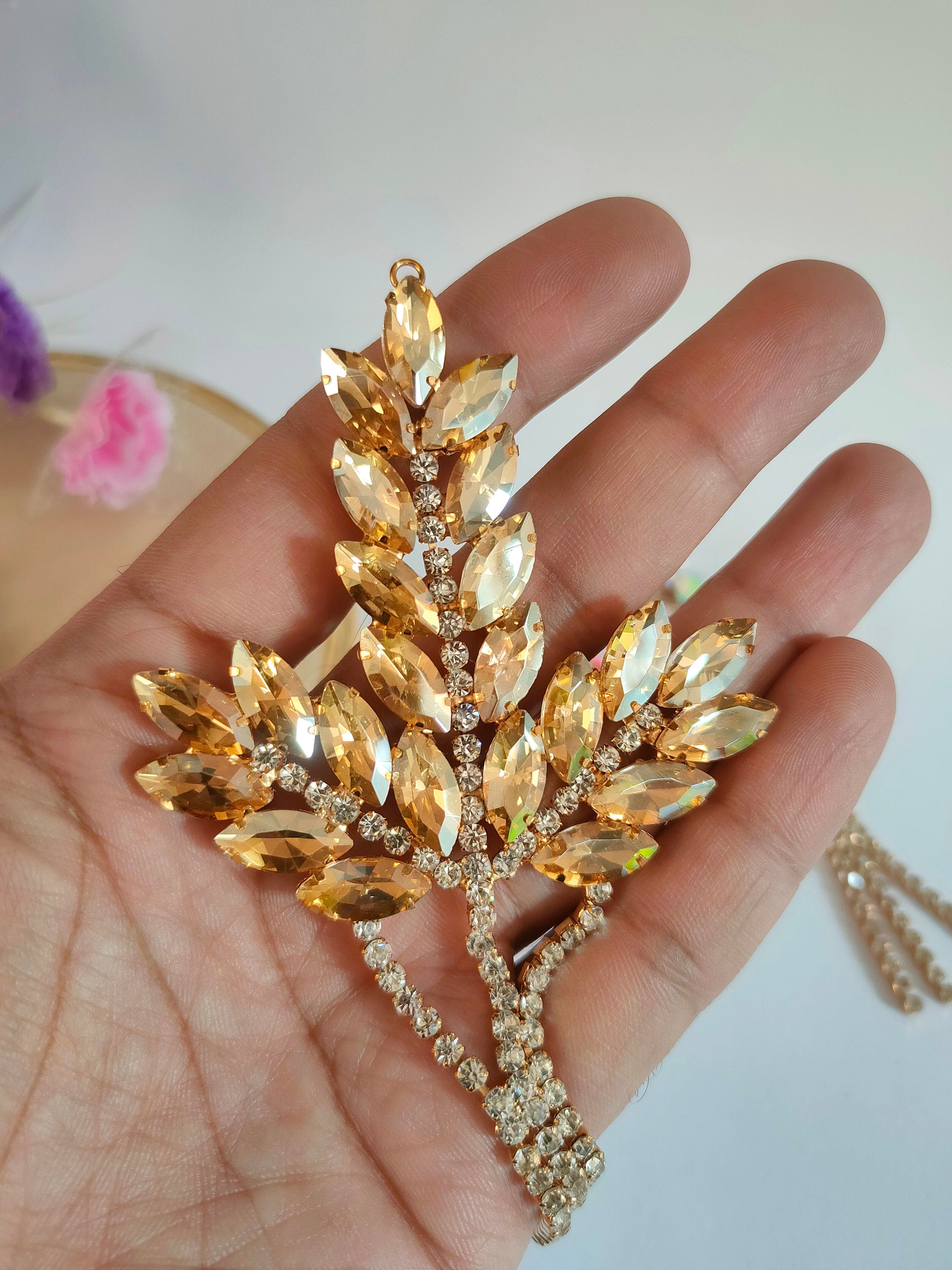 Rhinestone Leaf Patch: Crystal Applique for DIY Sewing & Crafting