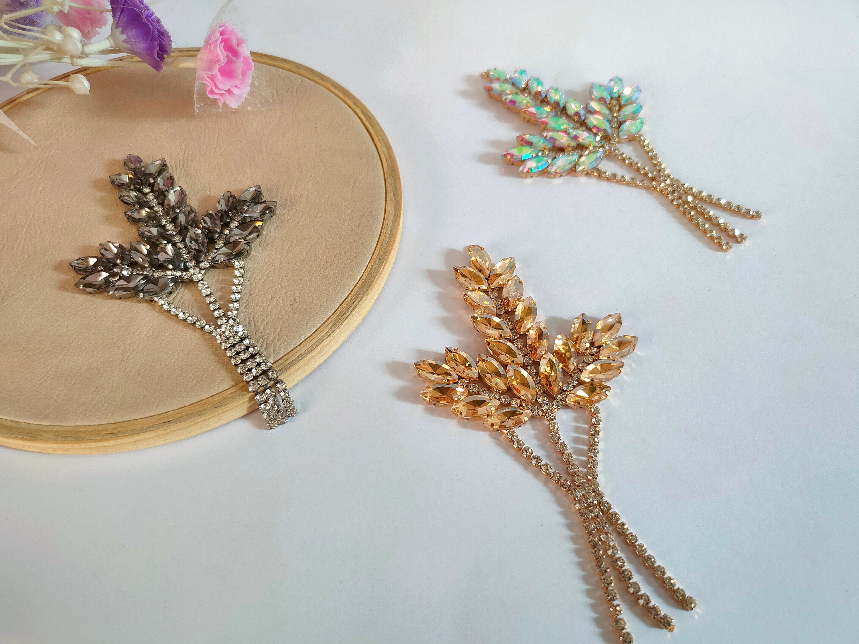 Rhinestone Leaf Patch: Crystal Applique for DIY Sewing & Crafting