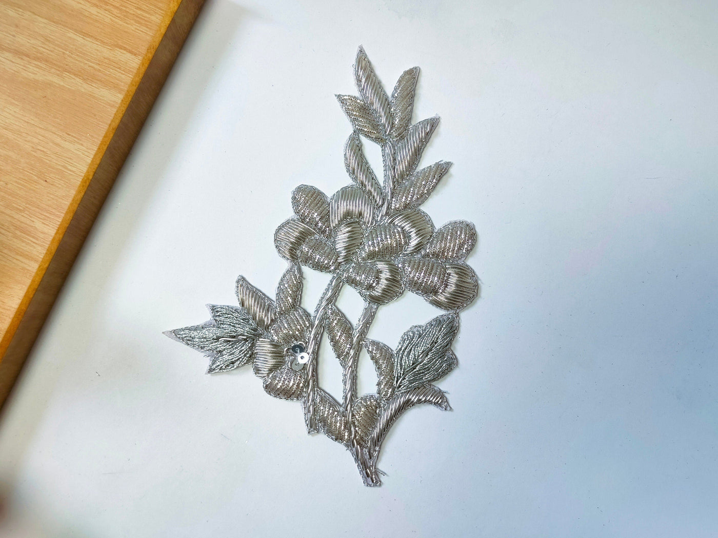 Set of 5- Metallic Silver Zardozi & Sew On Embroidered Patch