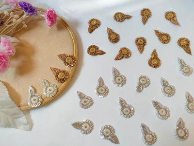 25 Pc - Silver/ Gold Zardozi Embroidered Applique Patches, Indian Decorative Sewing Patch