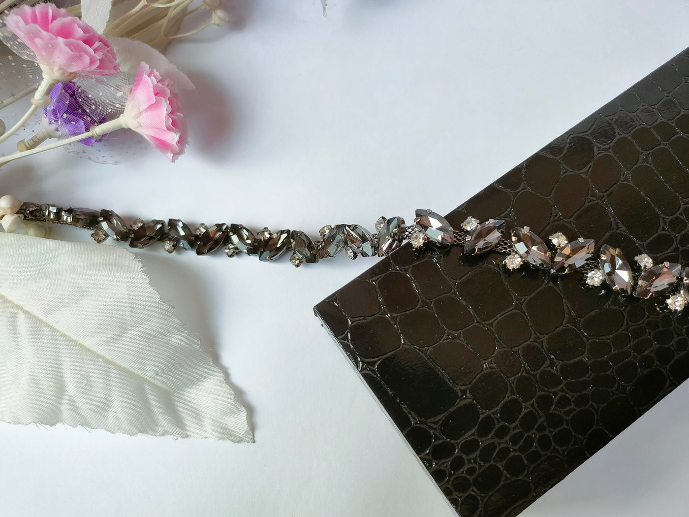 Graphite Black Luxury Rhinestone Narrow Stonework Trim - 1 Yard