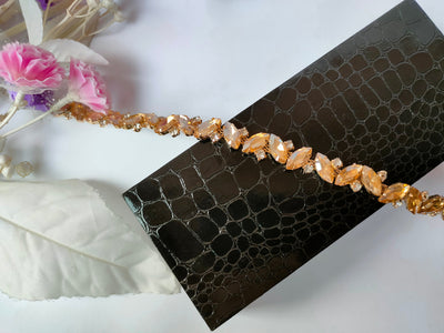 Champagne Gold Luxury Rhinestone Narrow Stonework Trim - 1 Yard