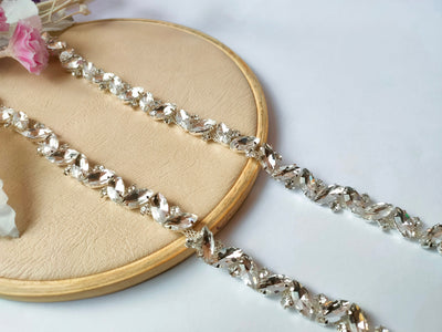 Silver Crystal Luxury Rhinestone Narrow Stonework Trim - 1 Yard