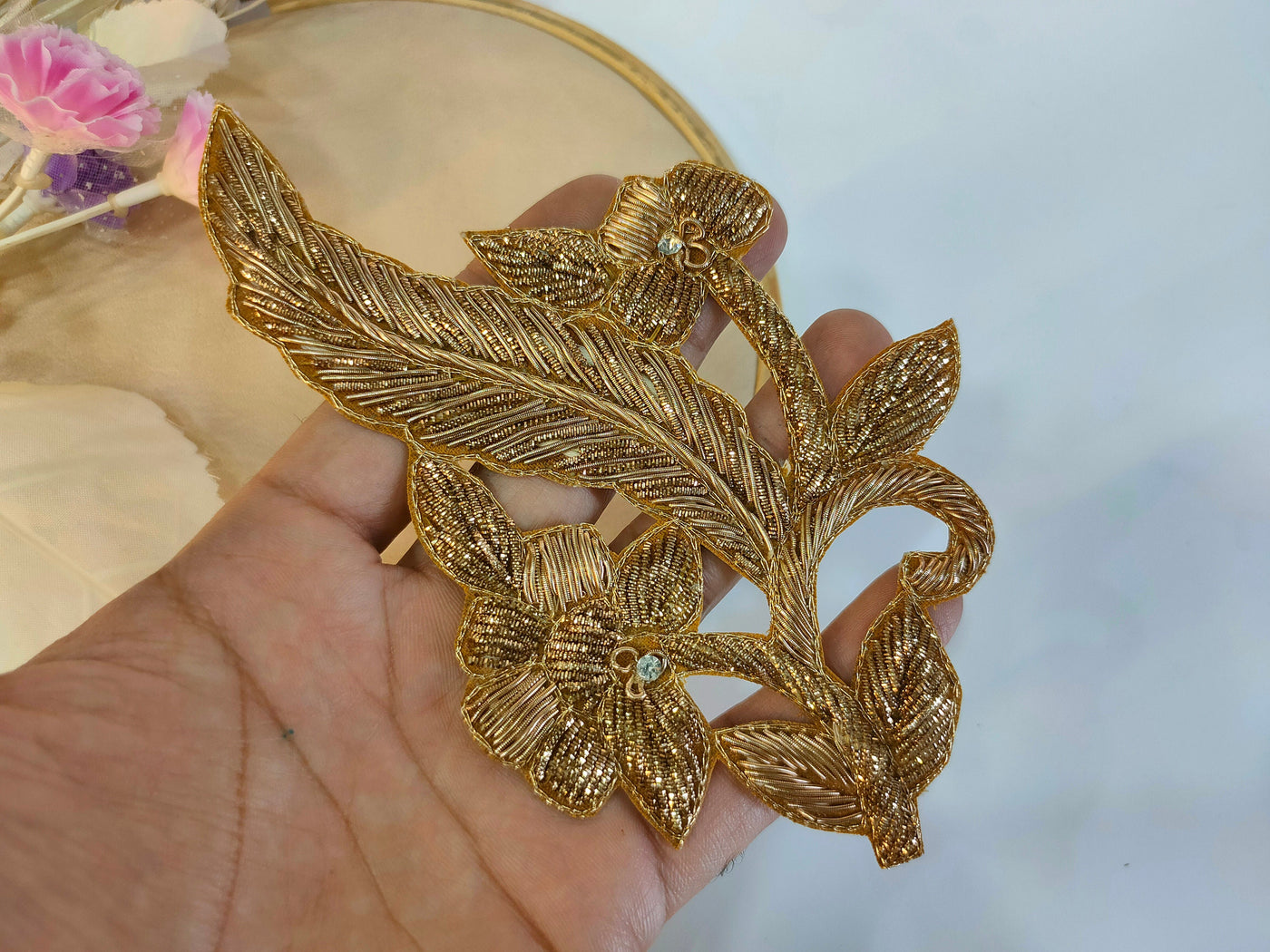 Set of 2- Metallic Gold/ Silver Beads Embroidered Sew -On Patch