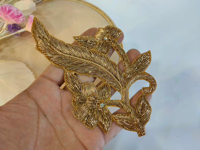 Set of 2- Metallic Gold/ Silver Beads Embroidered Sew -On Patch