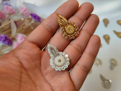 25 Pc - Silver/ Gold Zardozi Embroidered Applique Patches, Indian Decorative Sewing Patch