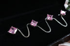 Pink Crystal Stud Buttons with Silver Chain: Kurta Buttons Set