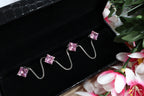 Pink Crystal Stud Buttons with Silver Chain: Kurta Buttons Set