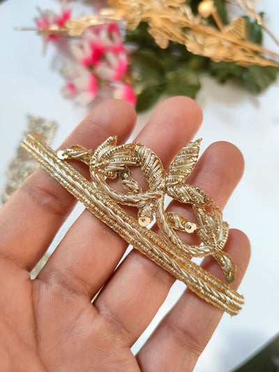 Clear Golden Embroidered Sew on Neckline Patch with Sleeves