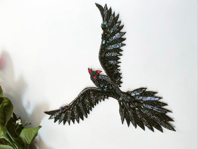 Sequin Work & Cutdana Flying Bird Embroidered Sew on Patch