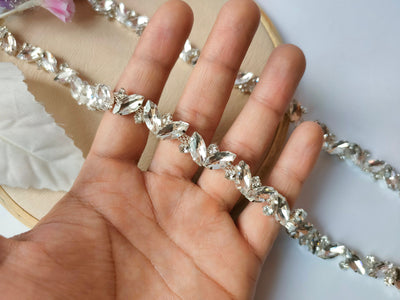 Silver Crystal Luxury Rhinestone Narrow Stonework Trim - 1 Yard
