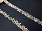 Gold Scalloped Lace Trim with Silver Glass Beads: Indian Sari & Dupatta Border (8 Yards)