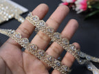 Gold Scalloped Lace Trim with Silver Glass Beads: Indian Sari & Dupatta Border (8 Yards)