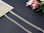 Gold Scalloped Lace Trim with Silver Glass Beads: Indian Sari & Dupatta Border (8 Yards)