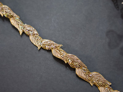 Exquisite Antique Gold Zardozi Embroidered Trim - 1.8 cm Wide by Yard