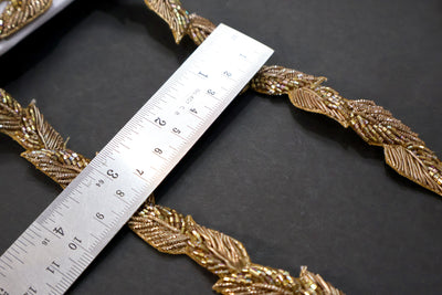 Exquisite Antique Gold Zardozi Embroidered Trim - 1.8 cm Wide by Yard