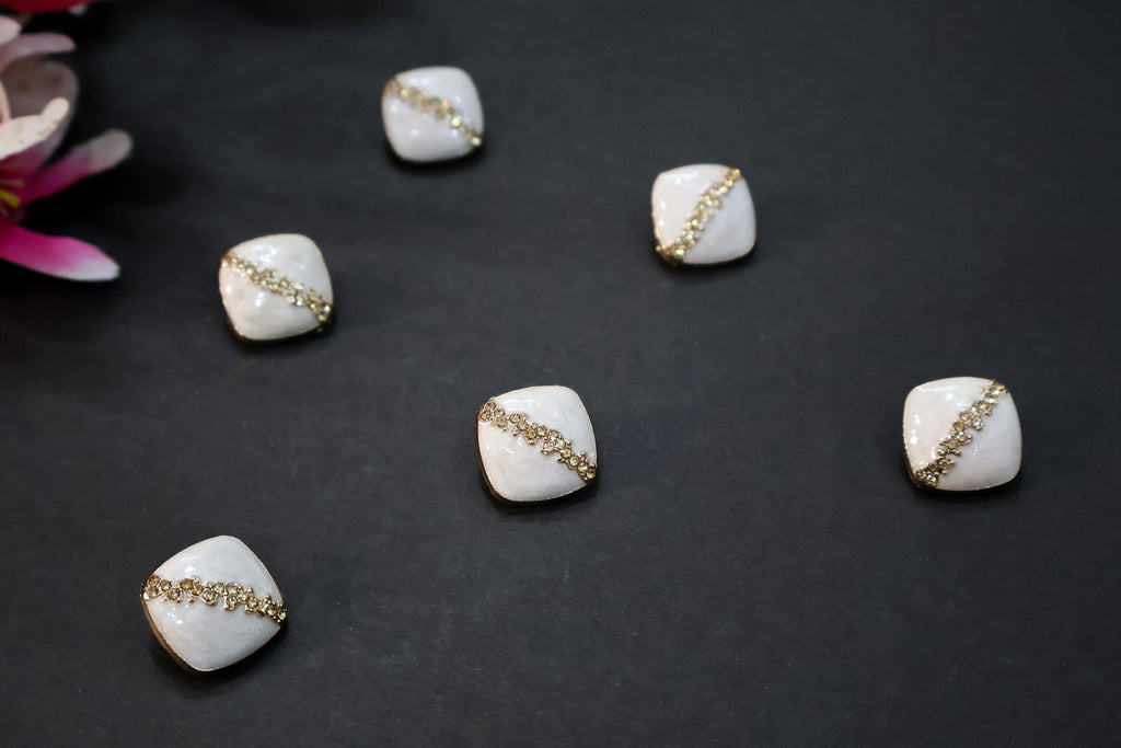 Geode Inspired White & Gold Crystal Square Buttons: Embellished Suit, Sewing (Pack of 5)