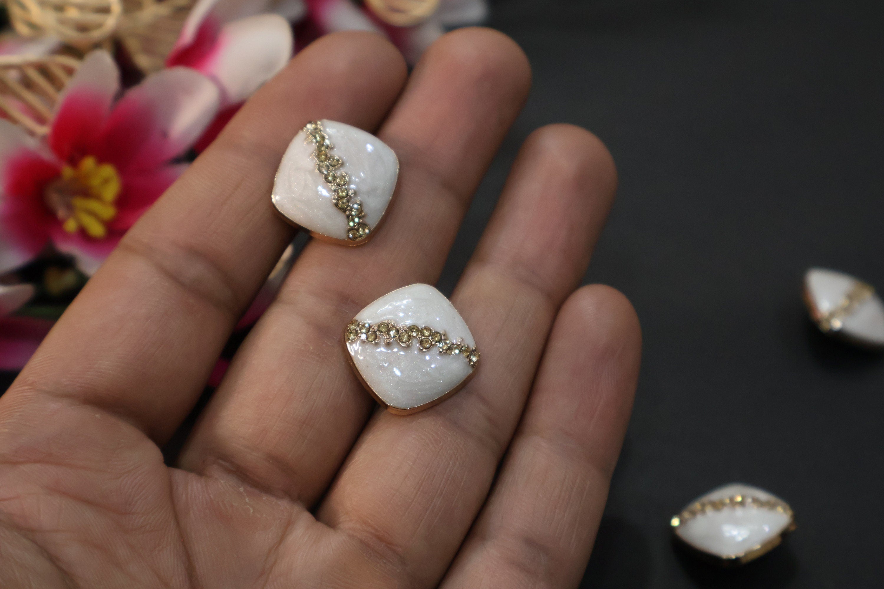 Geode Inspired White & Gold Crystal Square Buttons: Embellished Suit, Sewing (Pack of 5)