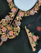 Embroidered Neckline Patch with Sleeves: Pastel Threadwork Zardozi Applique