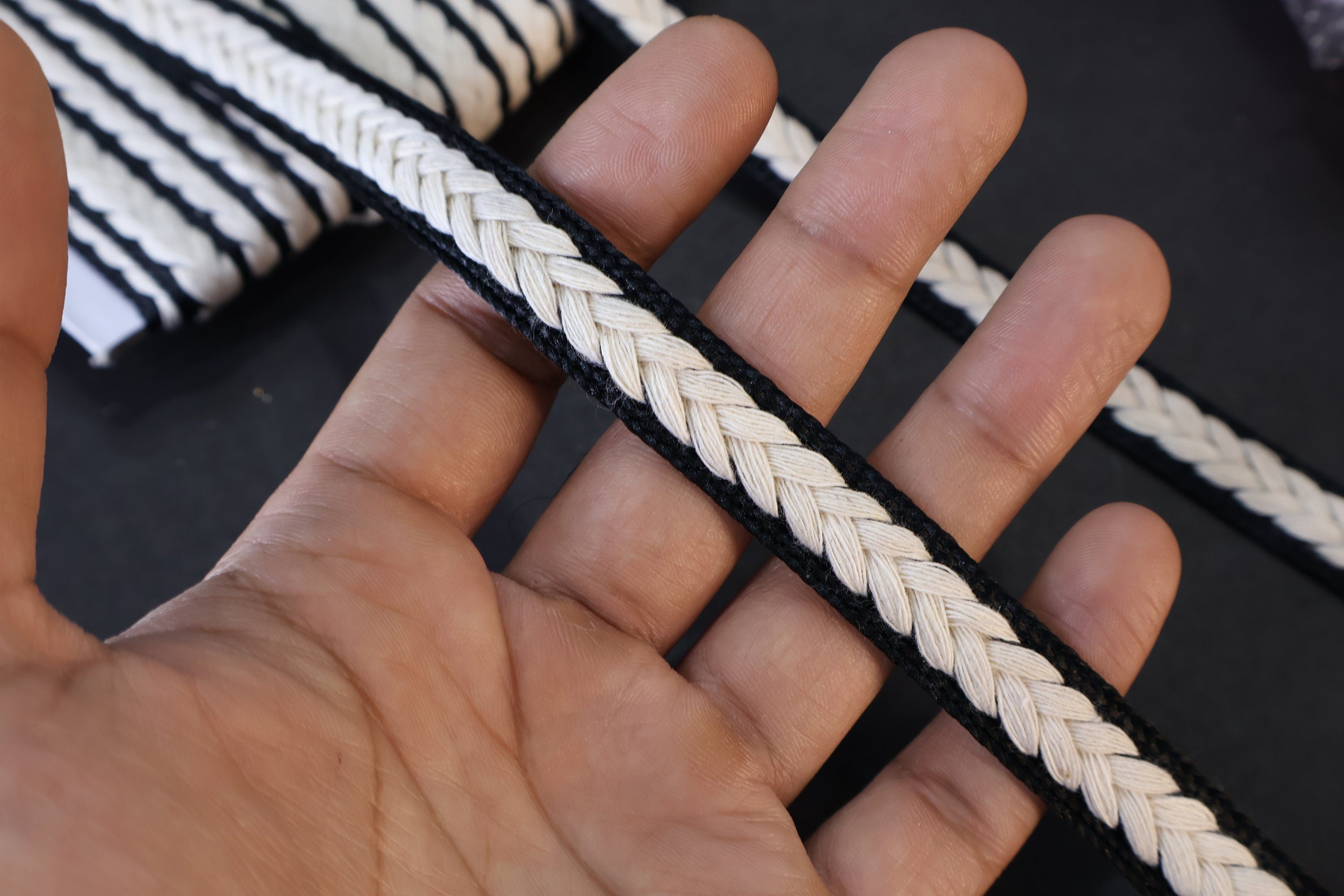 Black & White Knitted Trim Lace: Indian Sari Ribbon, 9 Yards