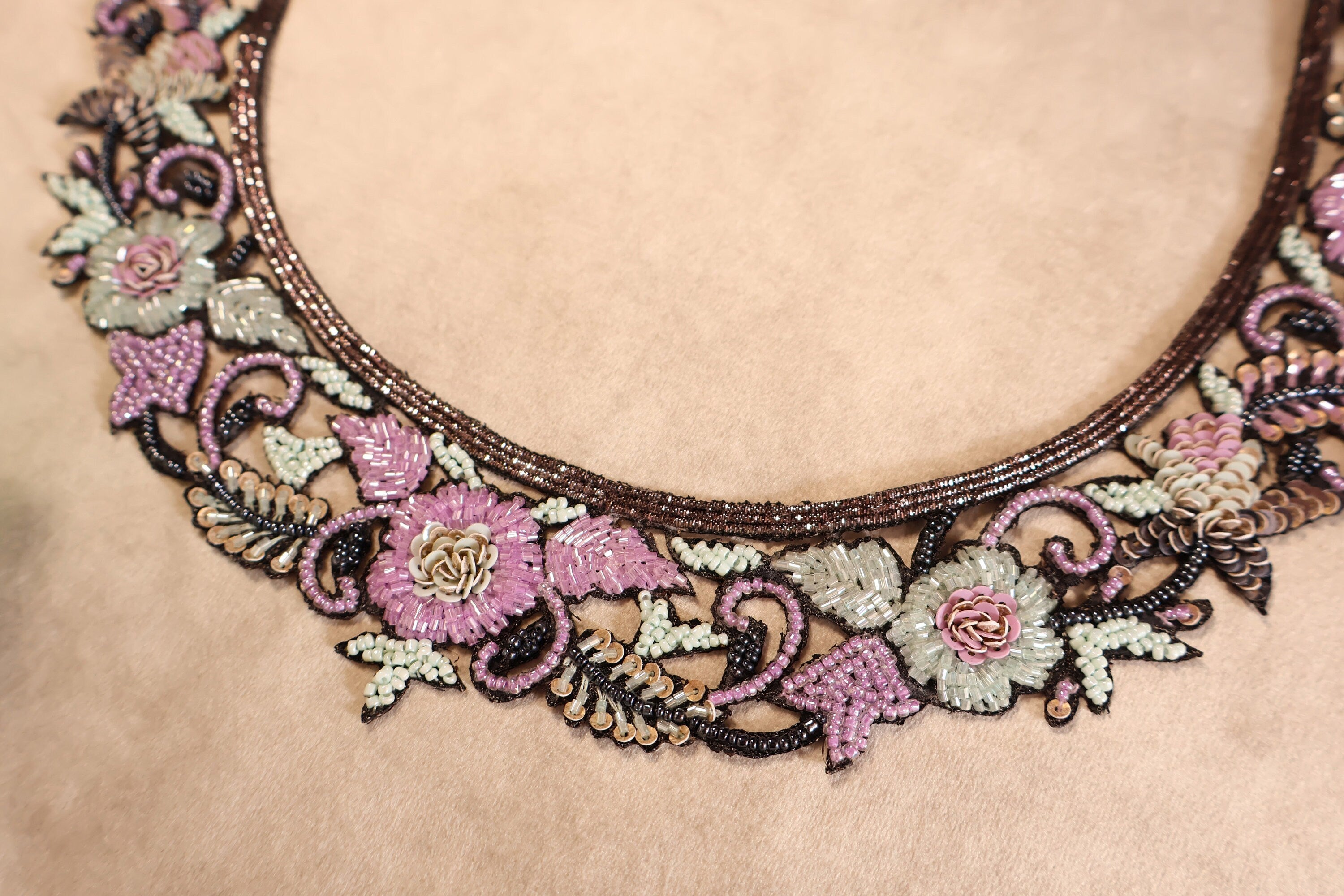 Floral Beaded Neckline Applique: Handcrafted Indian Embroidery with Sleeves