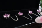 Pink Crystal Stud Buttons with Silver Chain: Kurta Buttons Set