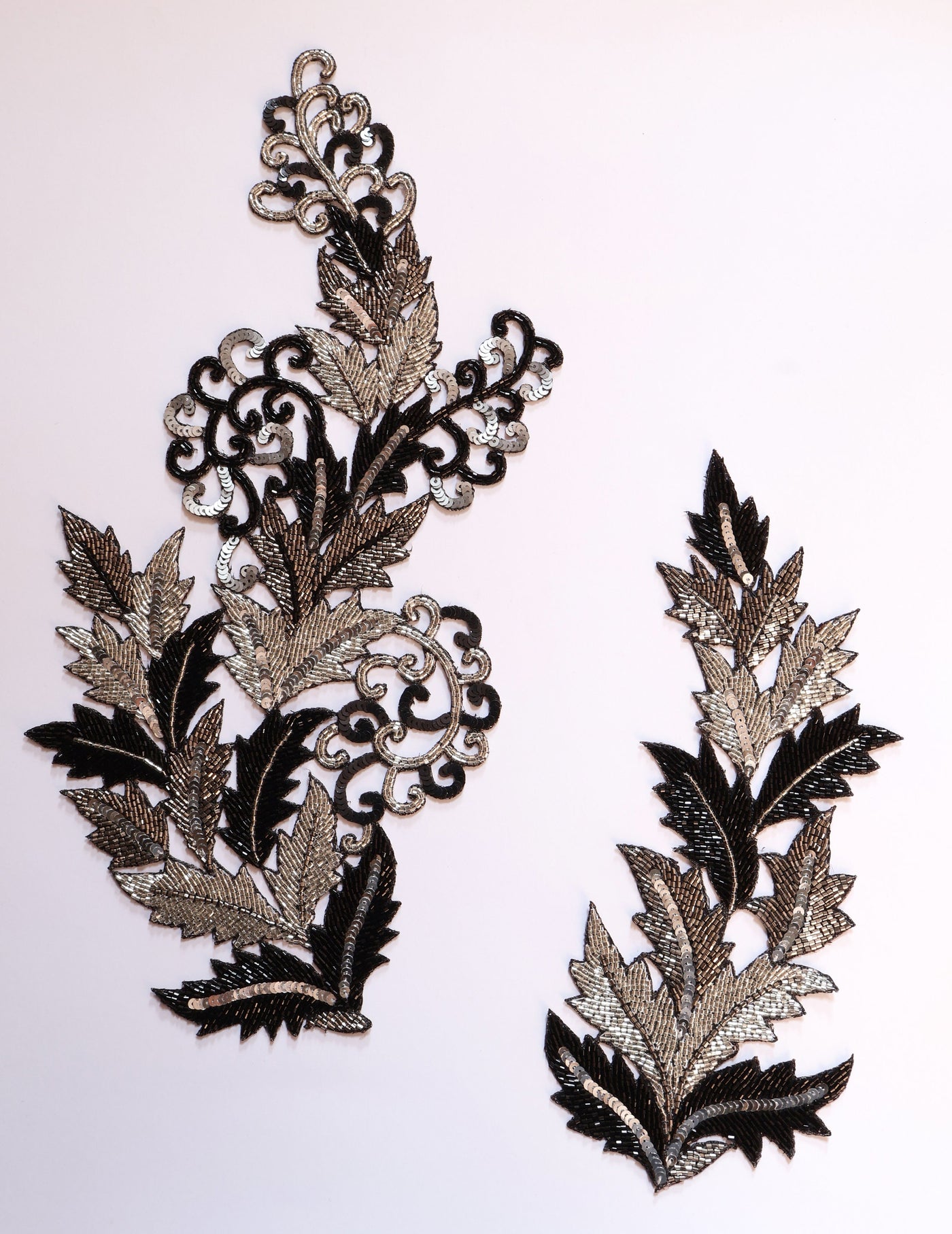 Silver & Black Miniature Indian Cutdana Applique Sew on Embroidered Patch - 1 Pair