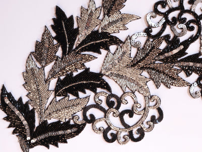 Silver & Black Miniature Indian Cutdana Applique Sew on Embroidered Patch - 1 Pair