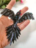 Sequin Flying Bird Patch: Steampunk Embroidered Applique (18x15 cm)