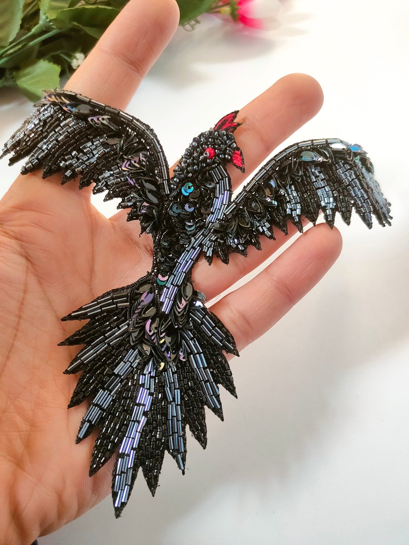 Sequin Work & Cutdana Flying Bird Embroidered Sew on Patch