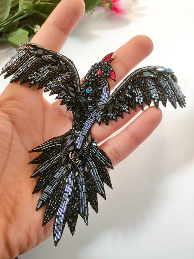 Sequin Work & Cutdana Flying Bird Embroidered Sew on Patch