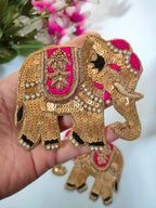 Sequin Indian Elephant Applique Pair: Sew-On Patches (11x9 cm)