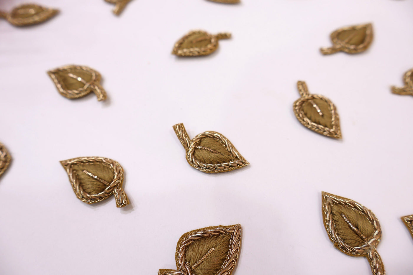 25 Pc- Thread & Gold Metallic Zardozi Leaves Applique Patches