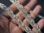 Gold Scalloped Lace Trim with Silver Glass Beads: Indian Sari & Dupatta Border (8 Yards)