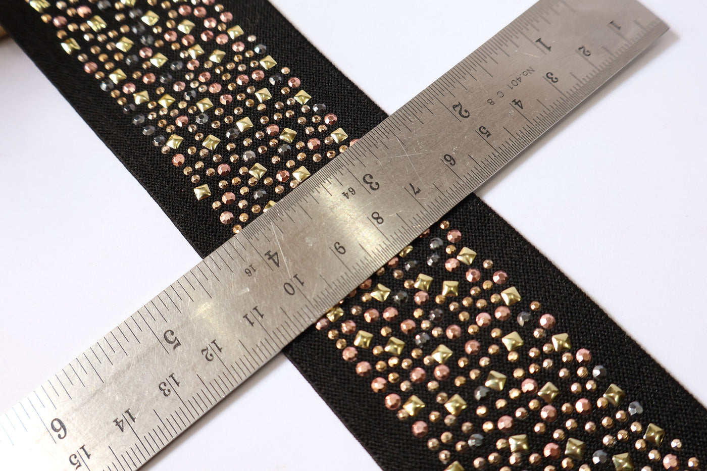 Stretchable Metallic Studs Embellished Lace 5 cm Wide - 1 Yard