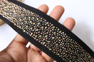 Stretchable Metallic Studs Embellished Lace 5 cm Wide - 1 Yard