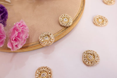 25 Pc - Round Gold Zardozi Pearl & Zircon Applique Patches - 2 cm