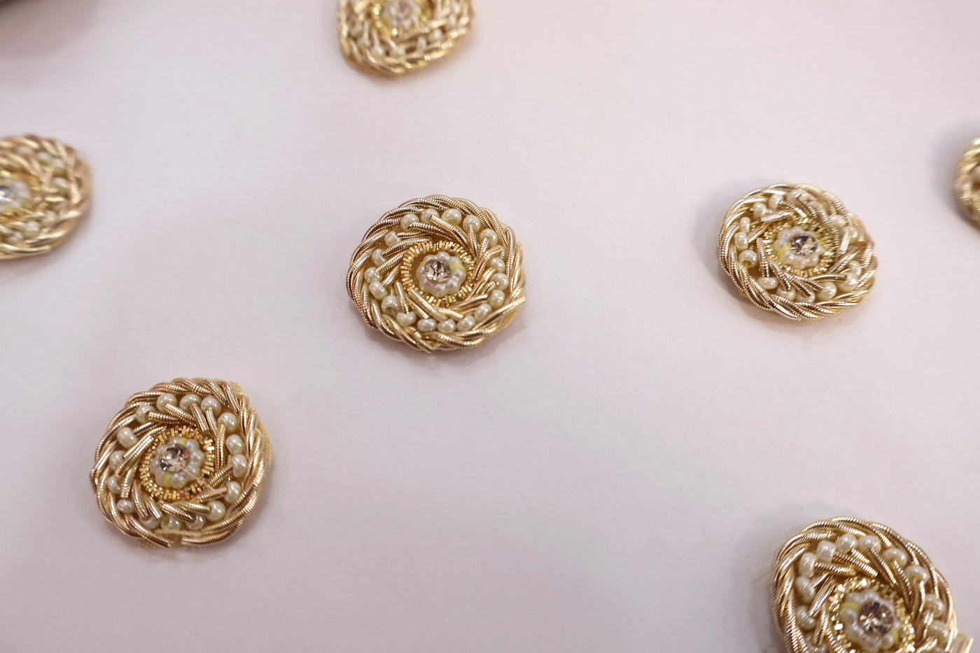 25 Pc - Round Gold Zardozi Pearl & Zircon Applique Patches - 2 cm