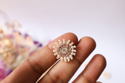 25 Pearl Zircon Gold Zardozi Applique Patches: Indian Sari Embellishments (2.4 cm)