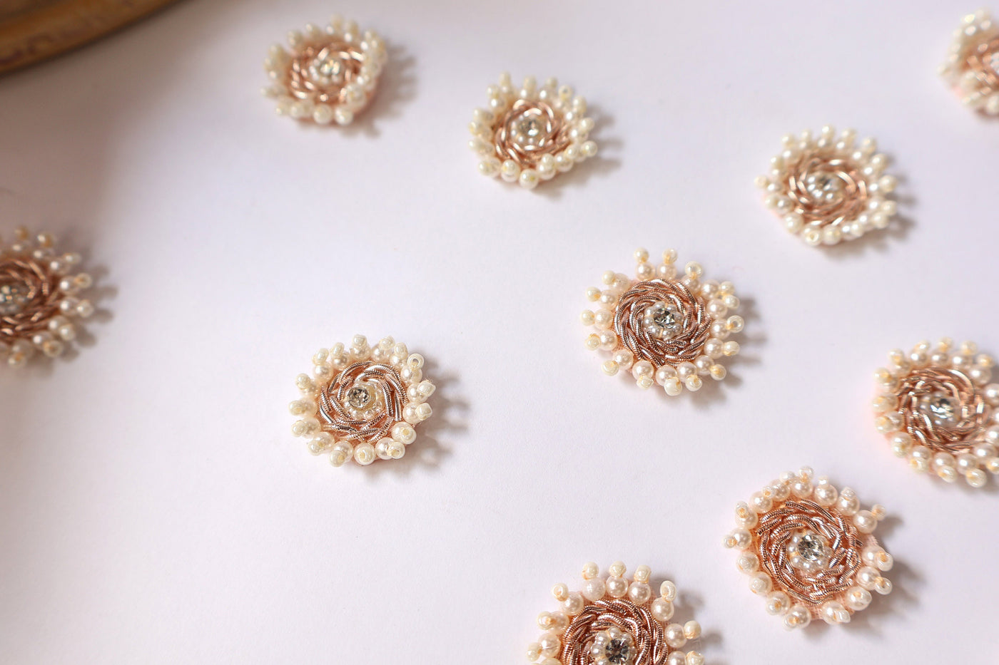 25 Pearl Zircon Gold Zardozi Applique Patches: Indian Sari Embellishments (2.4 cm)