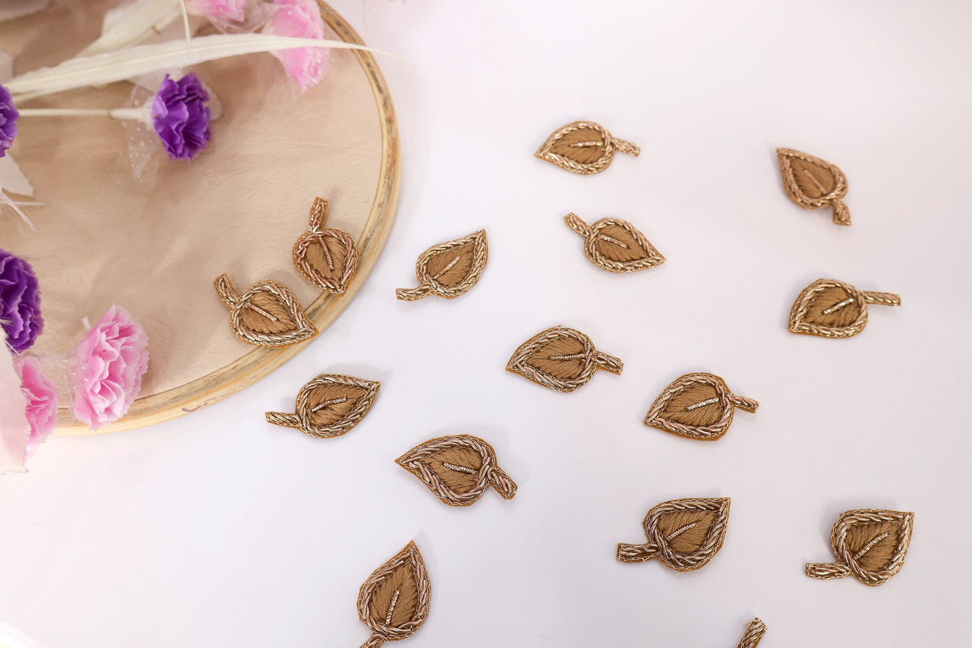 25 Pc- Thread & Gold Metallic Zardozi Leaves Applique Patches