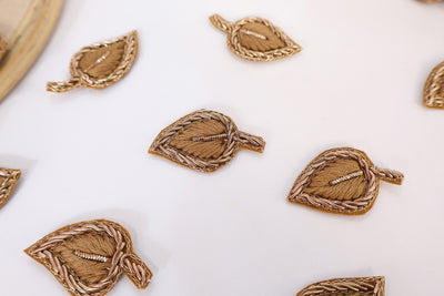 25 Pc- Thread & Gold Metallic Zardozi Leaves Applique Patches