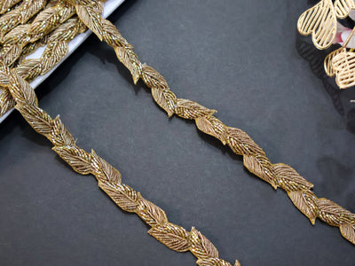 Exquisite Antique Gold Zardozi Embroidered Trim - 1.8 cm Wide by Yard