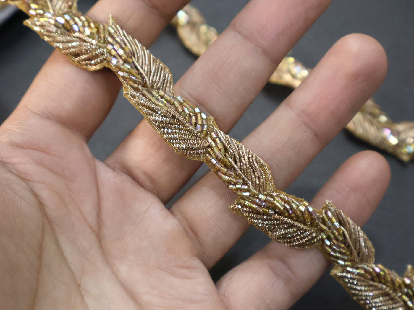 Exquisite Antique Gold Zardozi Embroidered Trim - 1.8 cm Wide by Yard