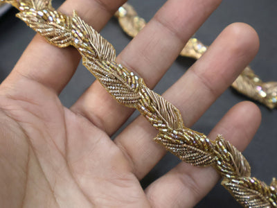 Exquisite Antique Gold Zardozi Embroidered Trim - 1.8 cm Wide by Yard