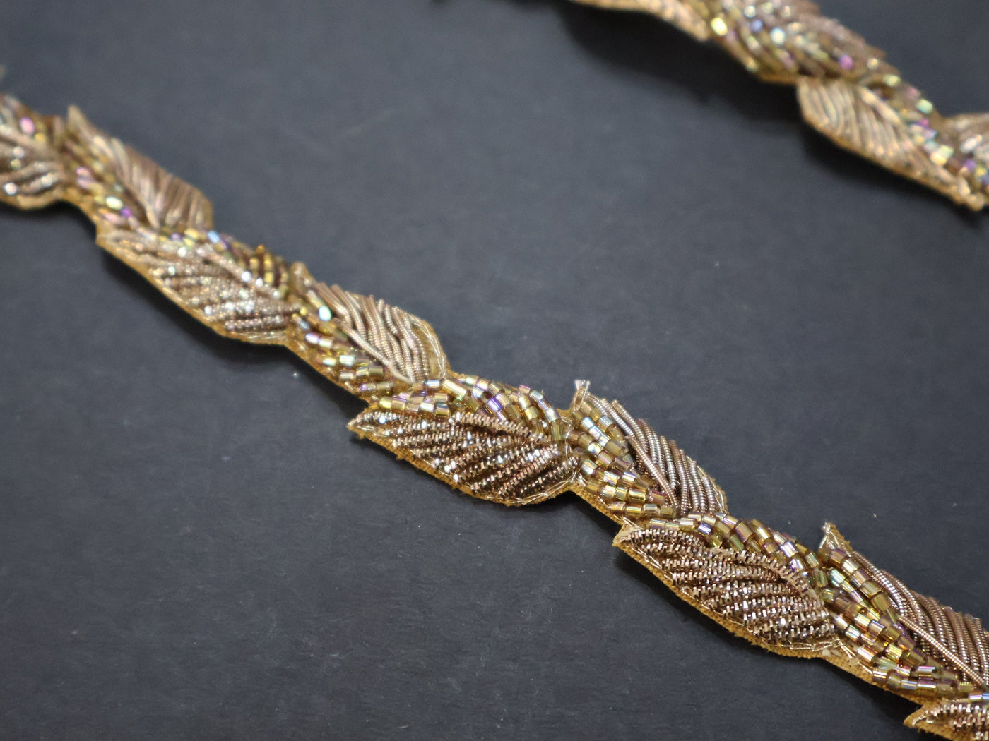 Exquisite Antique Gold Zardozi Embroidered Trim - 1.8 cm Wide by Yard